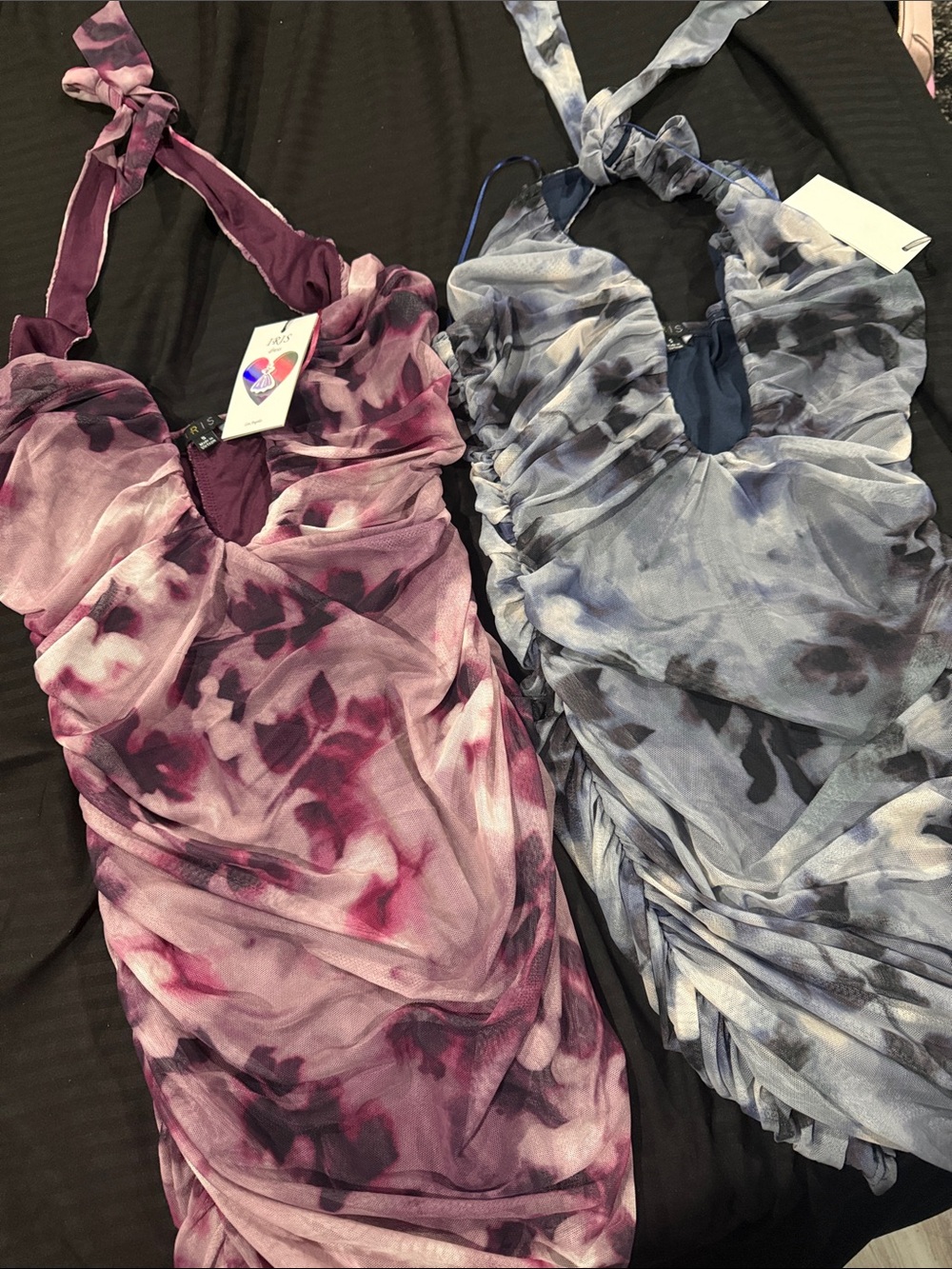 iris Ruched Tie-Shoulder dresses - Pink & Blue Marble Print